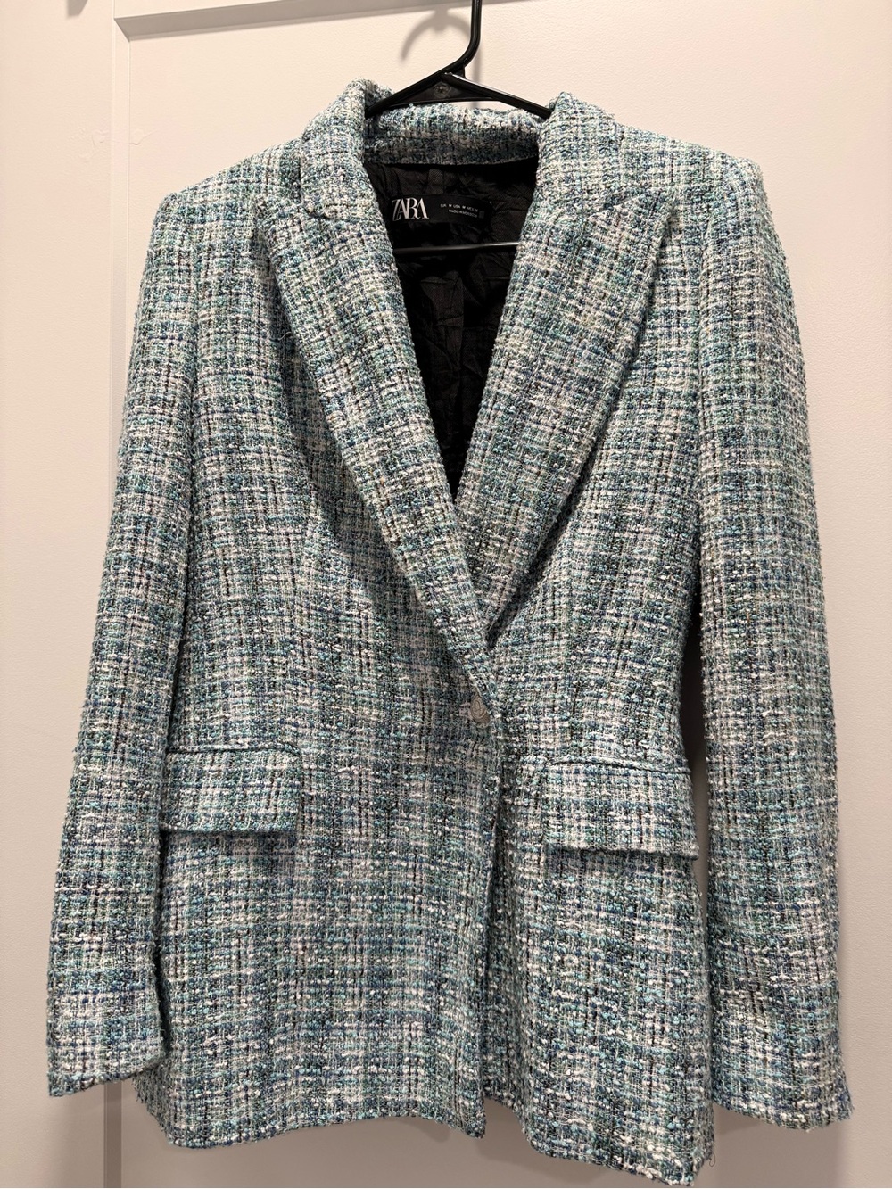 Zara Light Blue Tweed Blazer Jacket